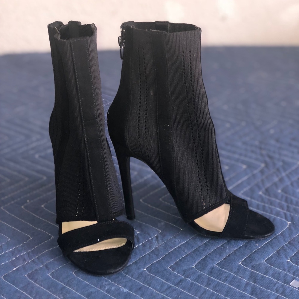 Black open toe heeled boots -SOLD
